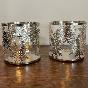 Two silver Snowflake Candle Holders for Glass Jars